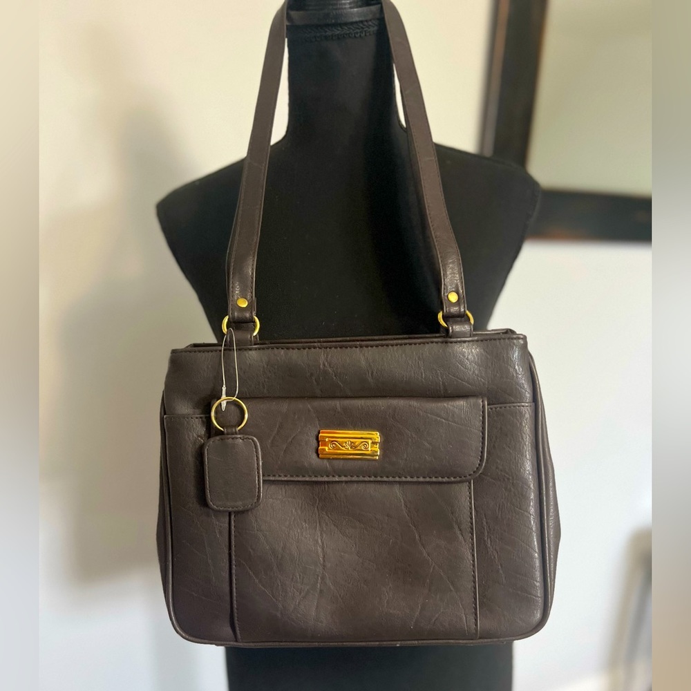 TR Bentley Brown Leather Shoulder Bag Women's Handbag Purse with Gold Hardware